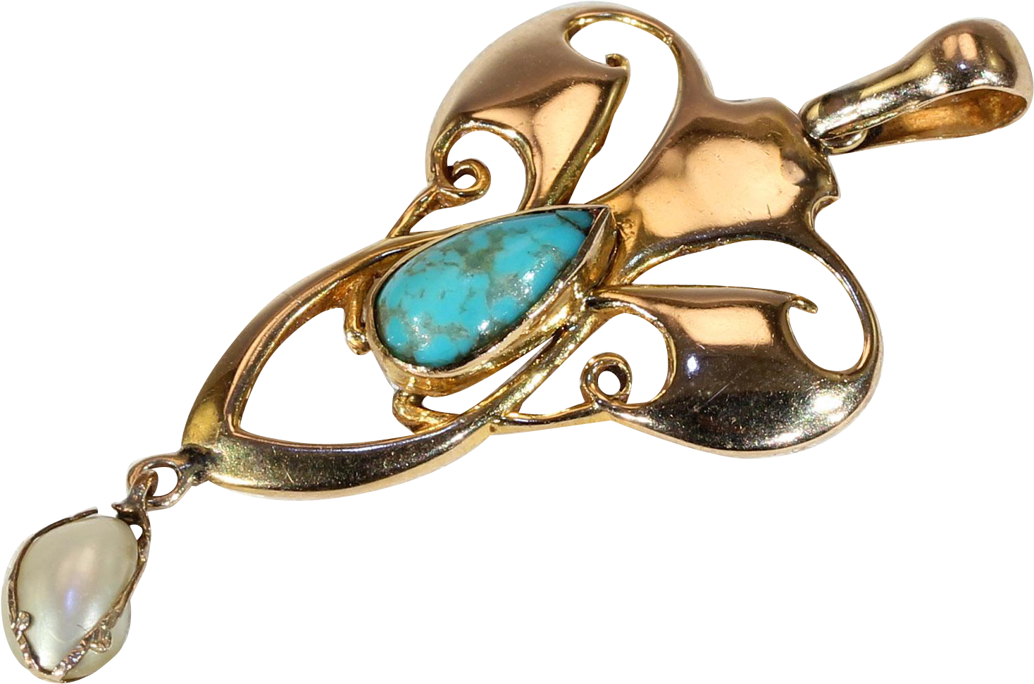 Antique Edwardian Art Nouveau Pendant Pearl Turquoise - Pendentif Turquoise Antique Edwardian Art Nouveau Pearl (1467x1467), Png Download
