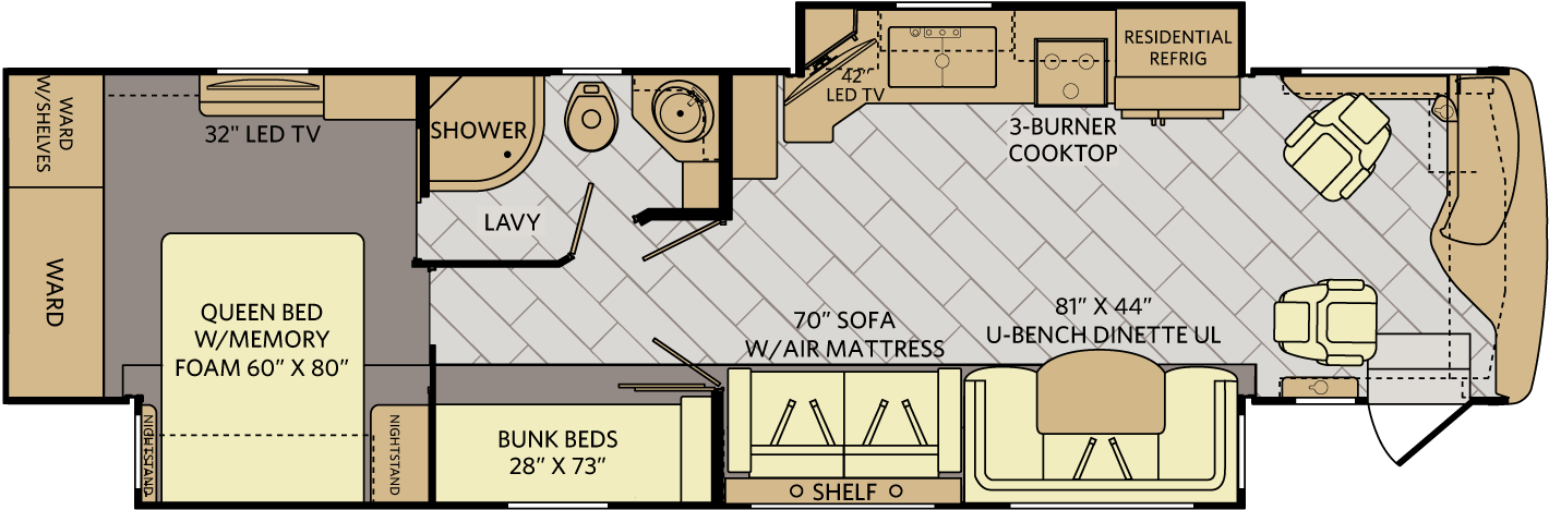 2016 Fleetwood Pace Arrow Floor Plan (1420x468), Png Download