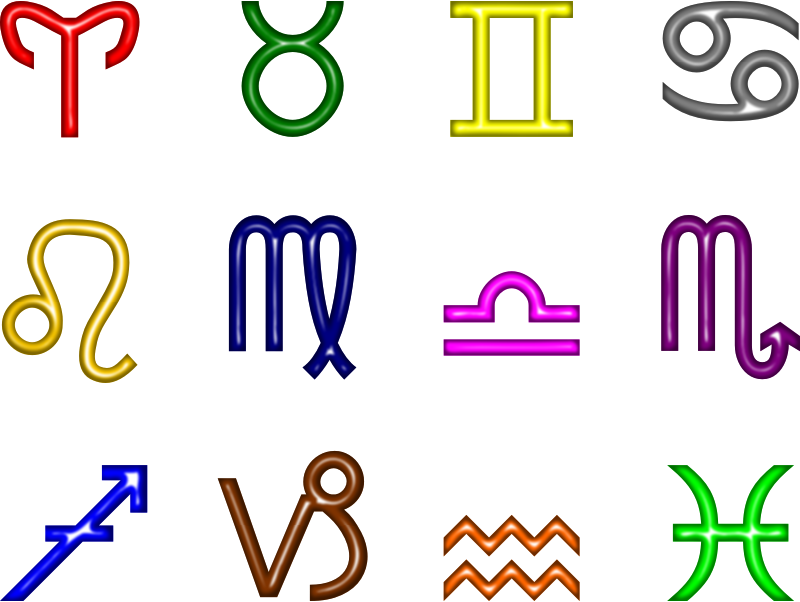 Zodiac Clipart Free For Download - Zodiac Symbols In Color (800x602), Png Download