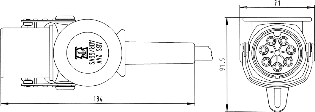 241003 01 Technical Drawing - Zástrčka Abs/ebs Adr 24v-7.polová-šroubovací (1134x452), Png Download
