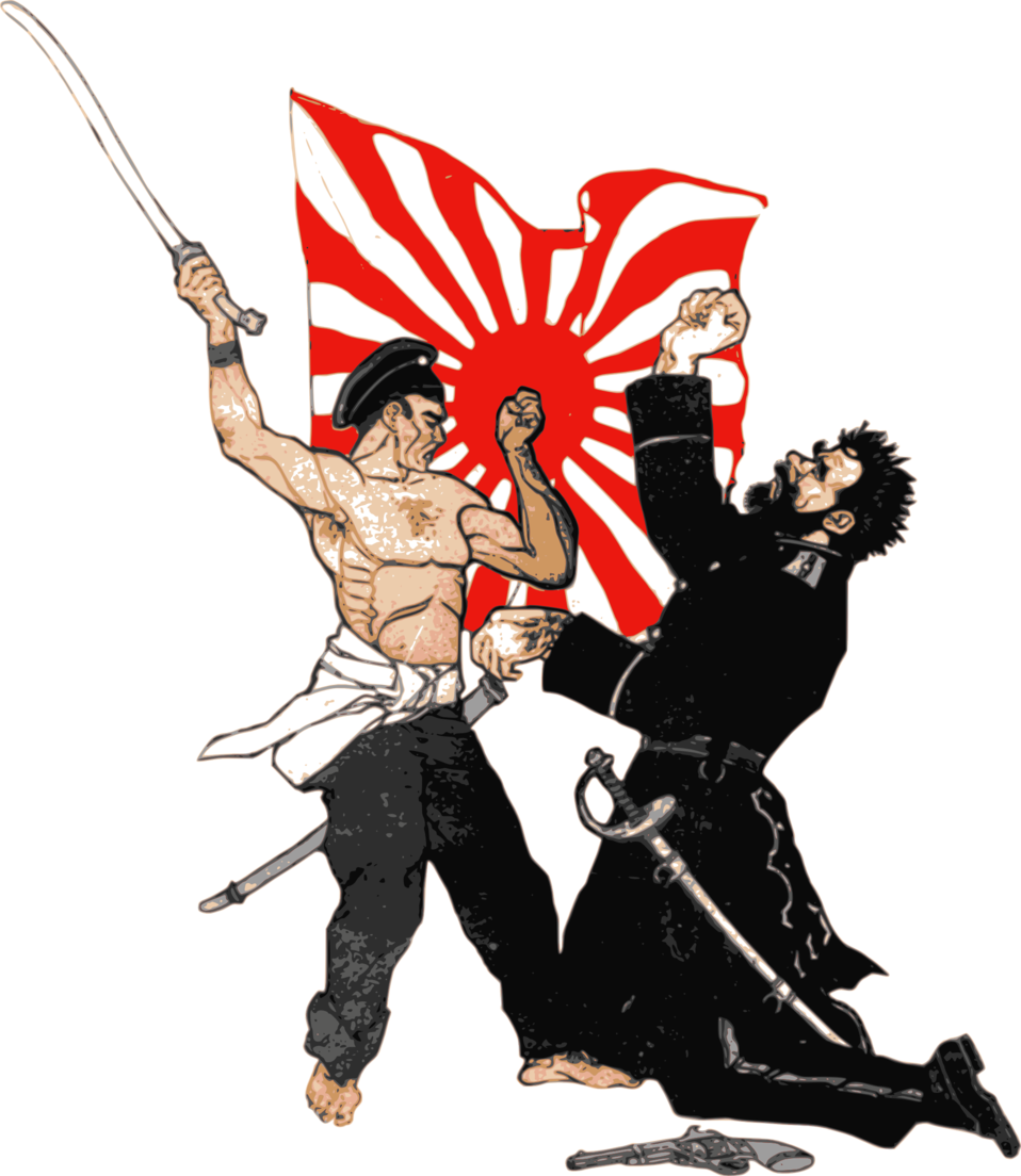 War, Combatants, Sword, Japan, Russia, Flag - Russian Japanese War Art (555x640), Png Download