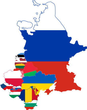 Map Of Russia And Eastern Europe Overlaid By Flags, - Eastern Europe Countries Flags (344x433), Png Download