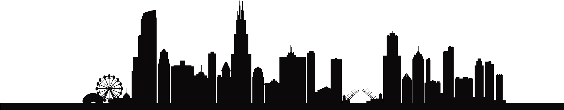 Chicago Skyline Png Jpg Download - Chicago Skyline Black And White Outline (1920x428), Png Download