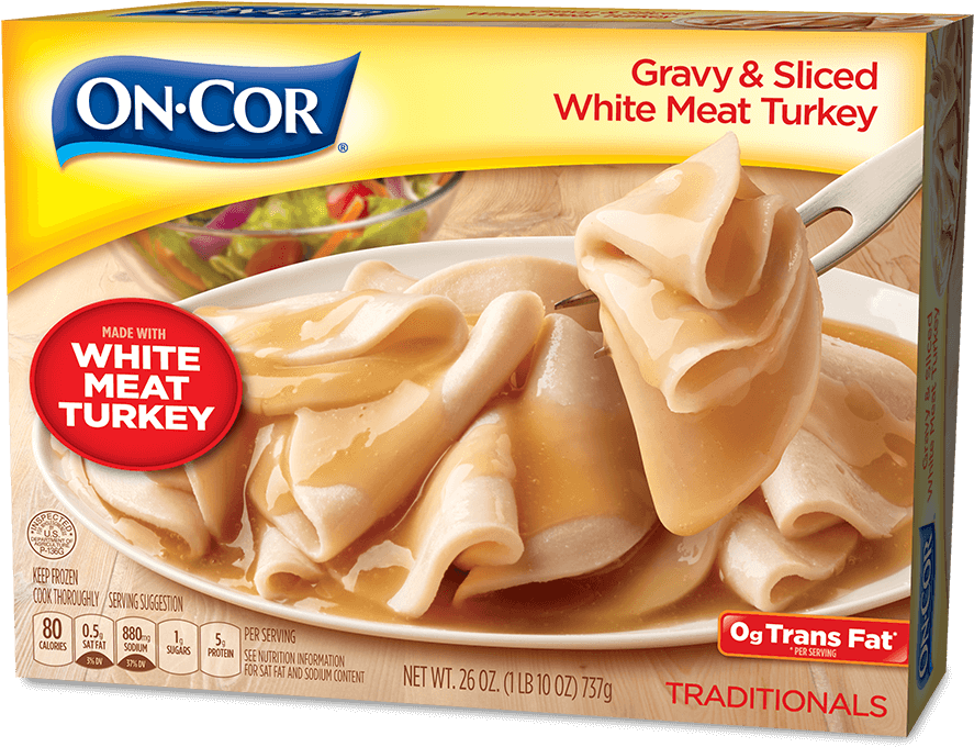 0g Trans Fat And Made With White Meat Turkey - On-cor Southern Style Gravy With Breaded Beef Patties (926x806), Png Download