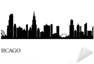 Chicago City Skyline Silhouette Background Sticker - Black And White Silhouette Chicago Skyline (400x400), Png Download