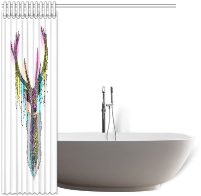 Watercolor Deer Head, Ornate Animal Drawing Shower - Interestprint Tropical Island Decor, Oceanfront Waves (500x500), Png Download