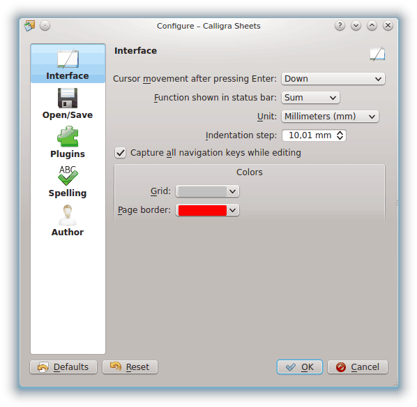Download The Calligra Sheets Configuration Dialog Box - Interface ...