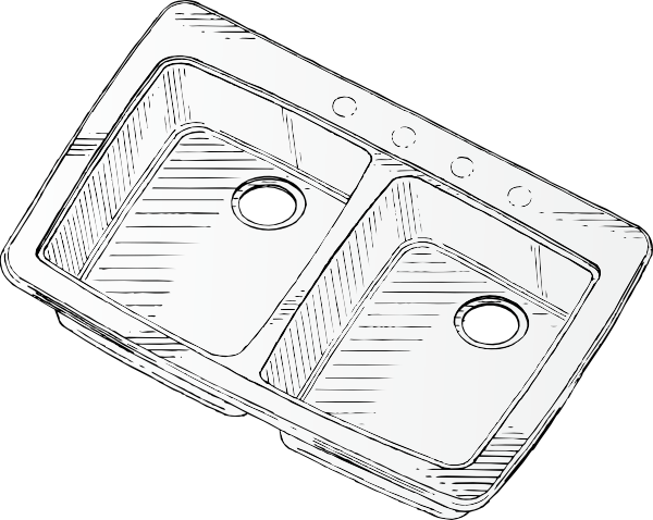 Free Vector Steel Double Sink Clip Art - Sink Clip Art (600x478), Png Download