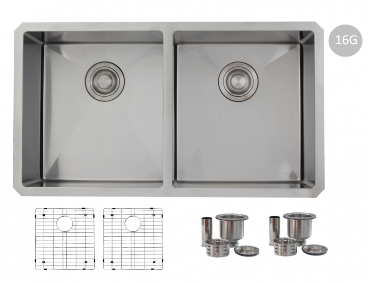 32" Undermount Double Bowl 16g Stainless Steel Sink - Stylish Stainless Steel 30" X 22" Farmhouse/apron Kitchen (750x750), Png Download