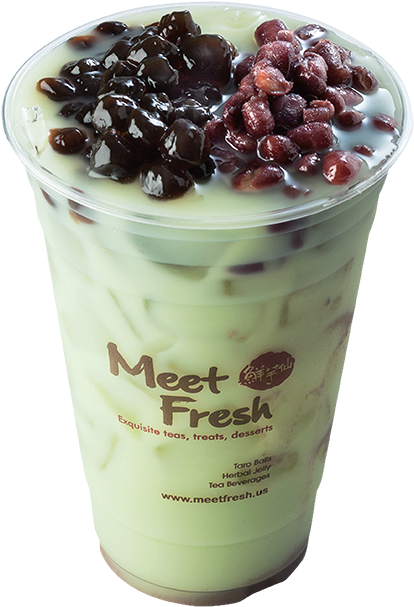 Matcha Milk Tea W/red Bean & Boba - Trà Sữa Trân Châu Đậu Đỏ (640x640), Png Download