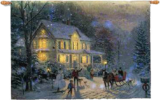 Home For The Holidays Fiber Optic Wall Tapestry By - Ceaco Thomas Kinkade Holiday Home For The Holidays (600x390), Png Download