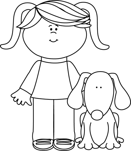 Dog Black And White Black And White Girl With Pet Dog - Clipart Png Black And White Free (433x500), Png Download