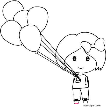 Black And White Girl Holding Balloons Clip Art - Name (450x450), Png Download