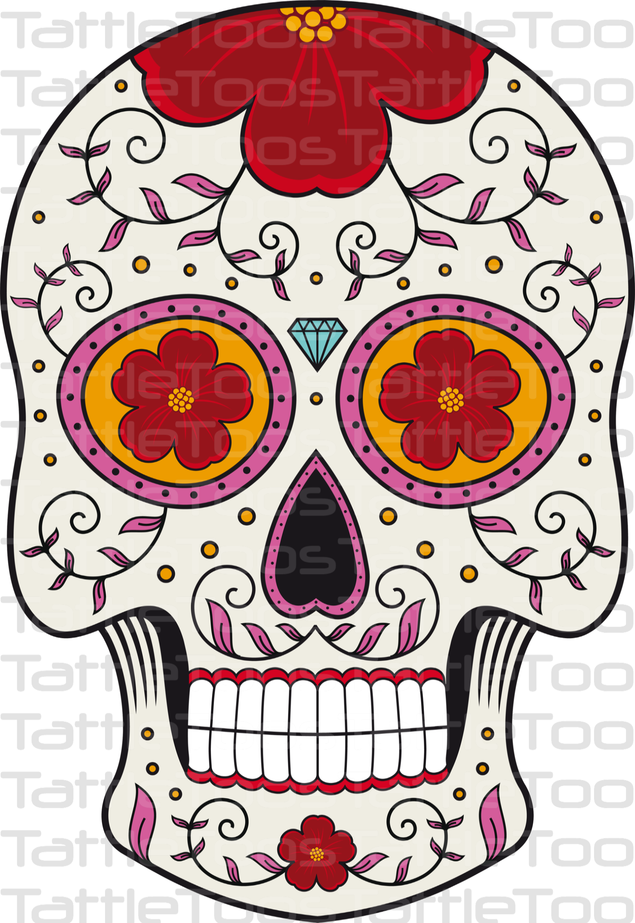 Sugskull 12 - Day Of The Dead Retractable Id Badge Holder - Gold (2066x3000), Png Download