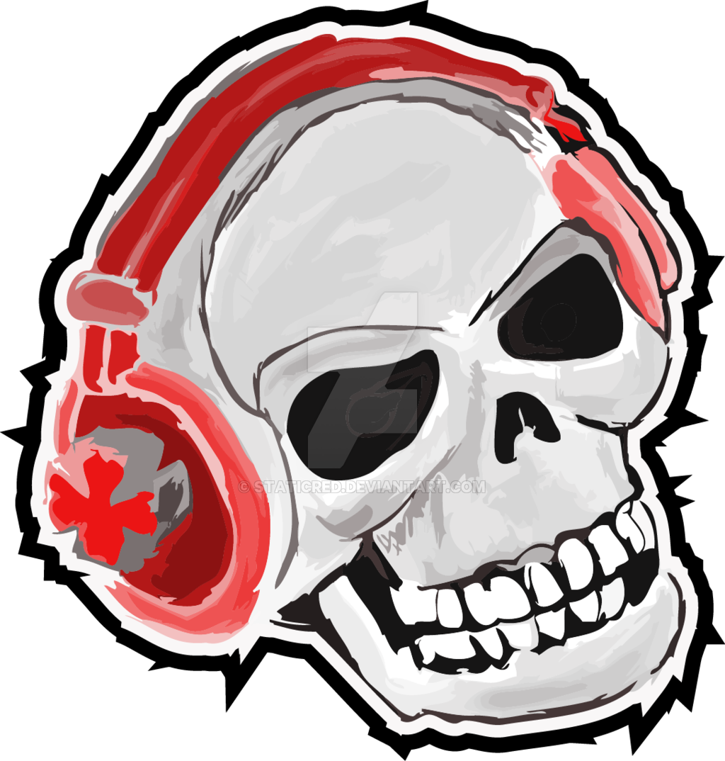Headphone By Staticred On Deviantart - Skull With Red Headphones (1024x1074), Png Download