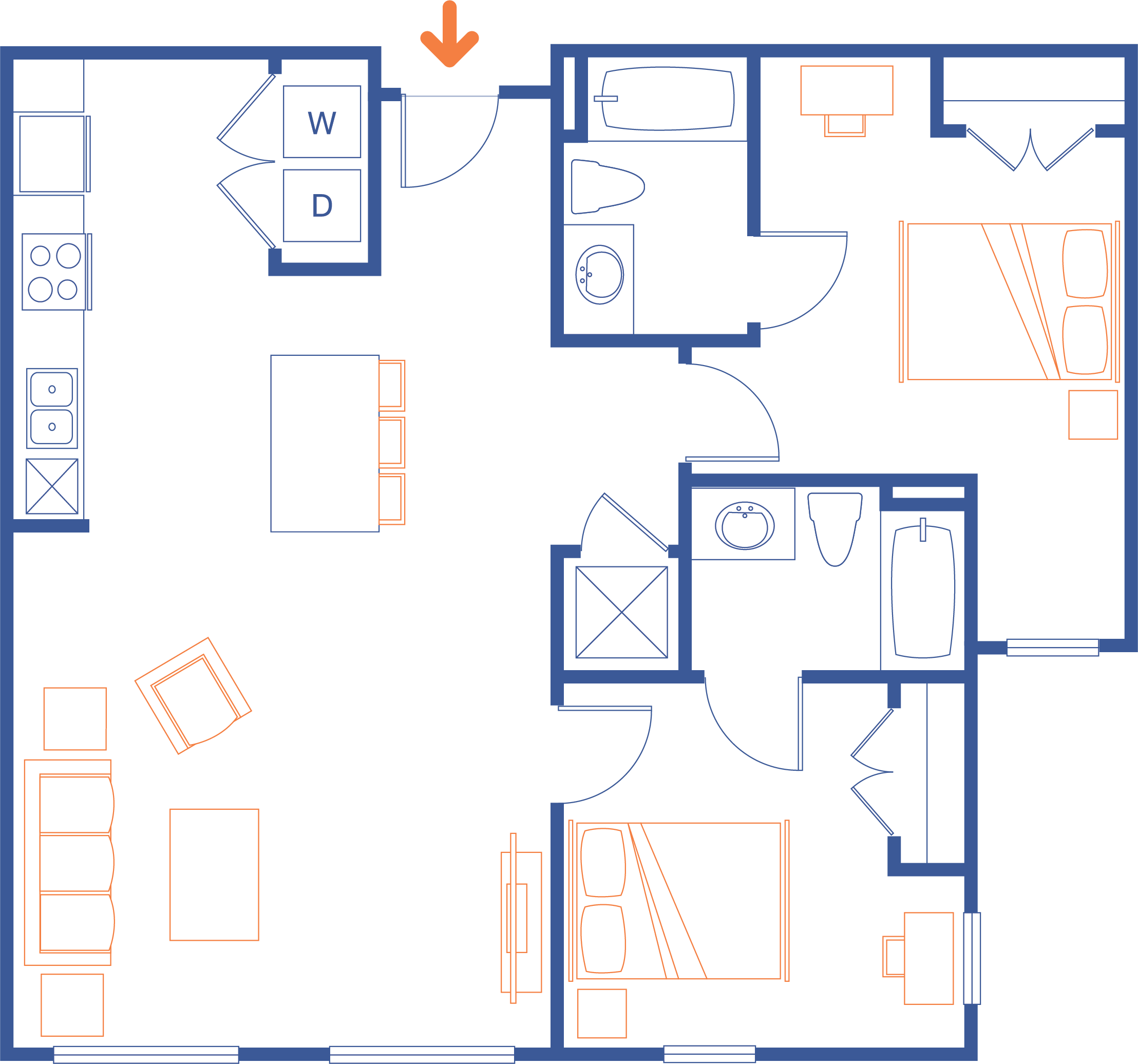 2 Bed, 2 Bath - Floor Plan (2216x2072), Png Download