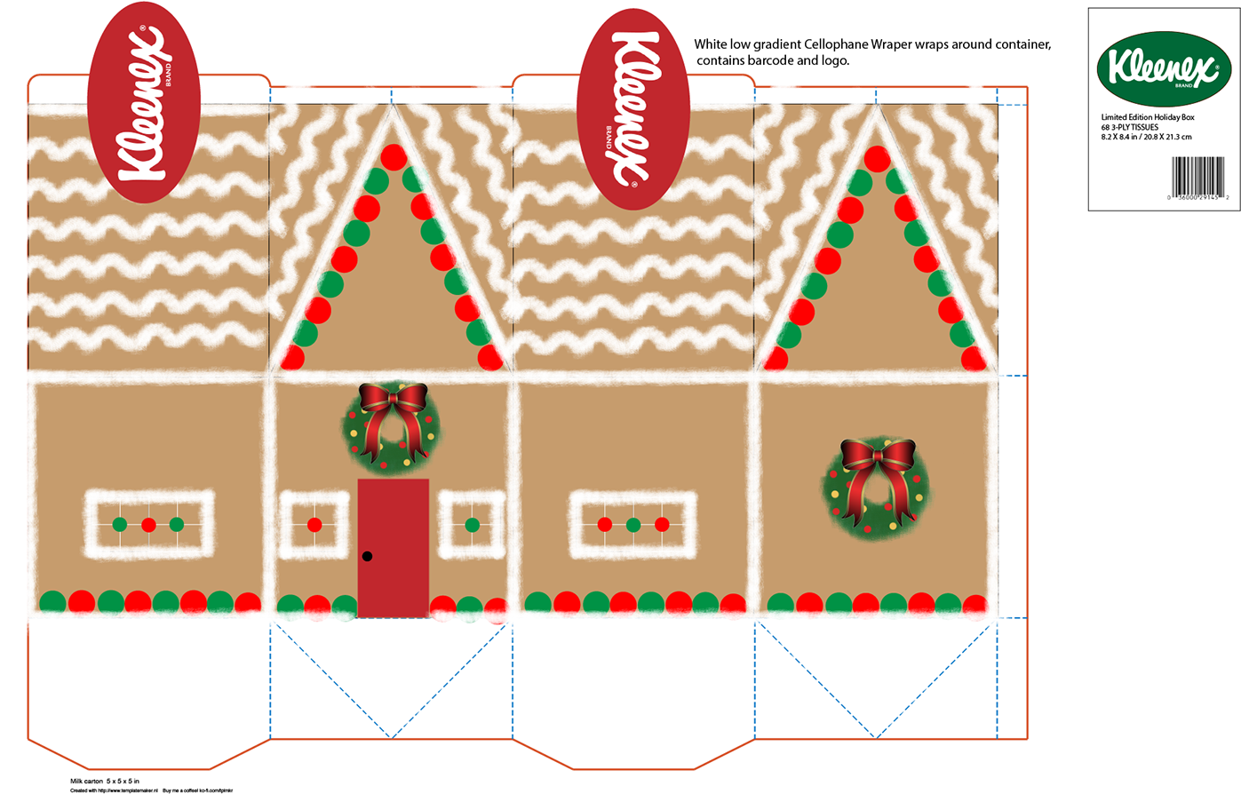 Kleenex Holiday Tissue Box Done On Adobe Illustrator - Kimberly-clark Kleenex 12977 Alcohol Free Luxury Foam (1400x900), Png Download