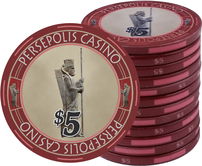 Persepolis Casino Red $5 Ceramic Poker Chip - Casino Token (730x613), Png Download