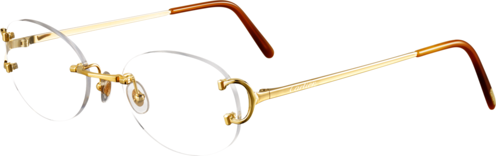 Cartier Rimless Sunglasses Black Lens Gold Frame - Brass (2000x630), Png Download