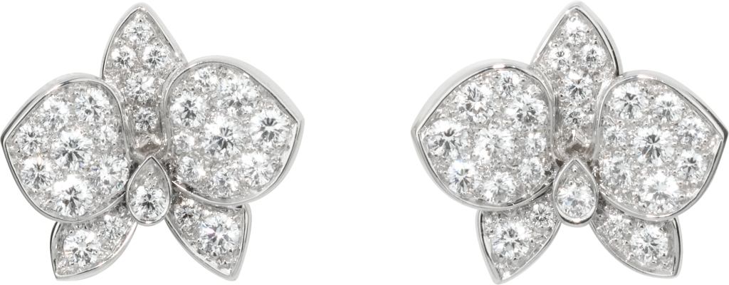 Caresse D'orchidées Par Cartier Earringswhite Gold, - Cartier Caresse D Orchidees Earrings (1024x400), Png Download