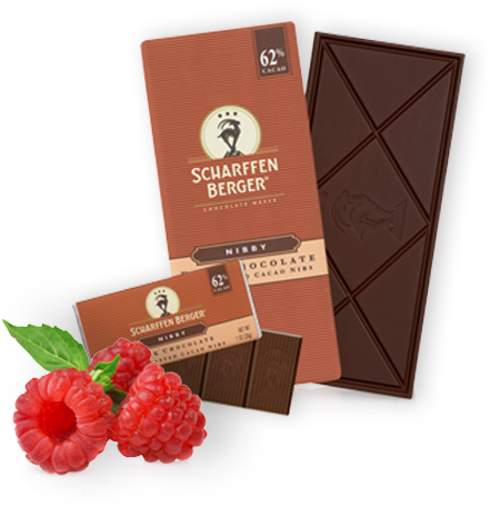 Nibby 62% Paired With Raspberries - Scharffen Berger: 62% Cacao Dark Nibby Bar:12 Count (570x570), Png Download