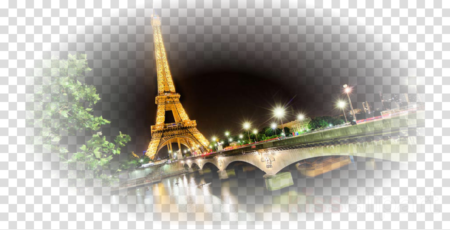 Custom City Sung Night Eiffel Tower Light Bridge France (900x460), Png Download