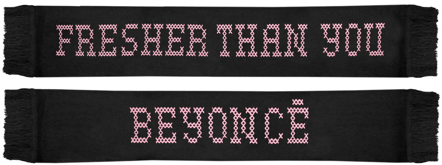 Black Fringed Knit Scarf With Pink “fresher Than You” - Parallel (1600x1600), Png Download