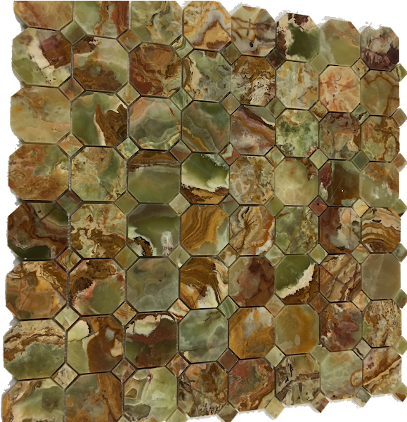 Multi Green Onyx 3” Octagon Mosaic Tiles - Floor (590x600), Png Download