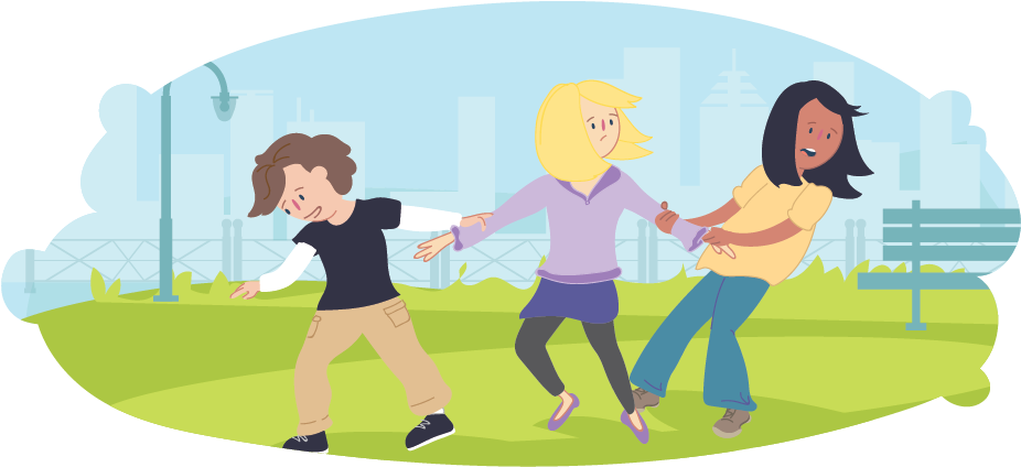 Girl In The Middle Being Pulled Either Way By Friends - Illustration (961x476), Png Download