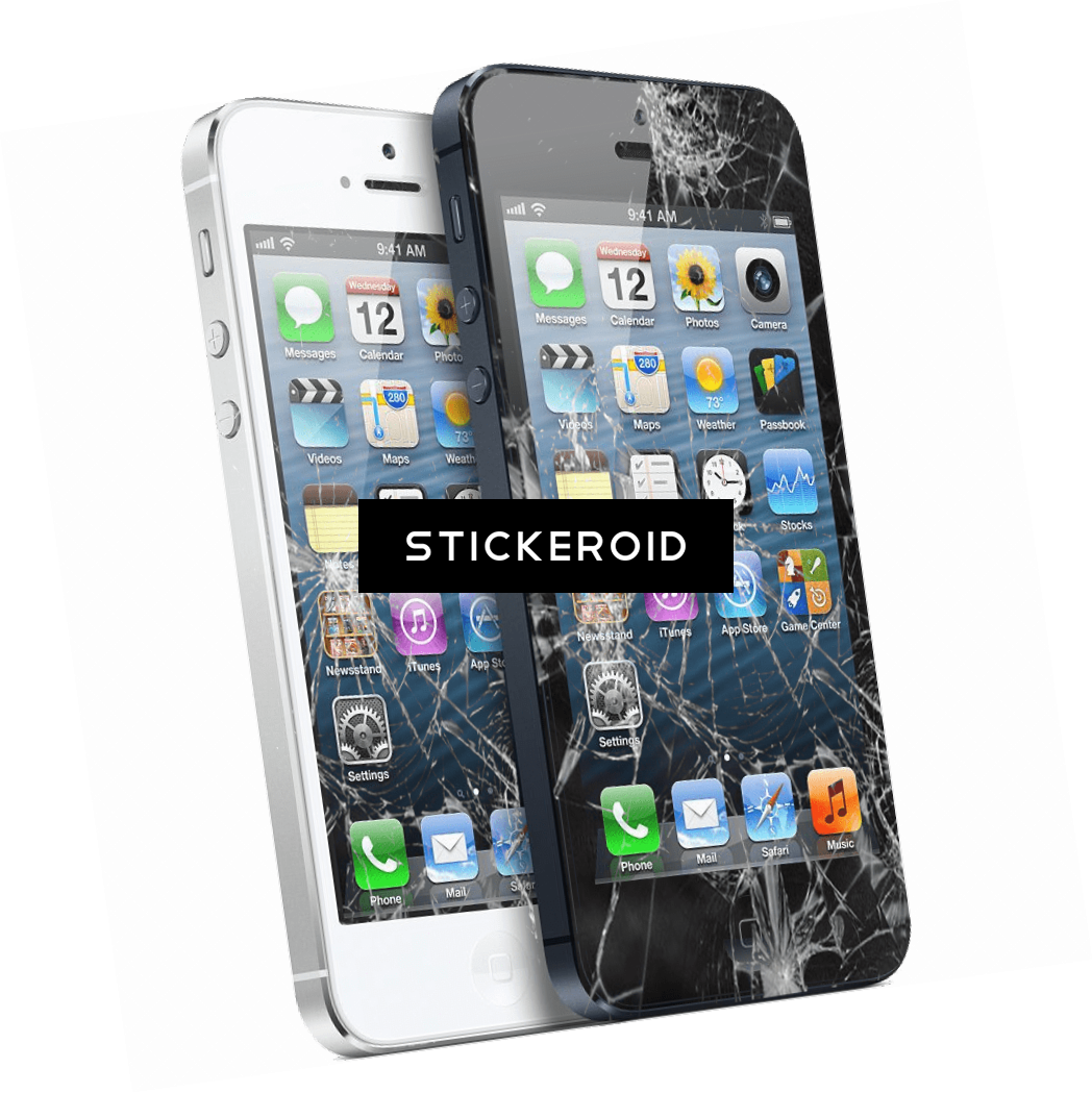 Two Iphone Broken Screens - Iphone 5g 16 Gb (1048x1049), Png Download