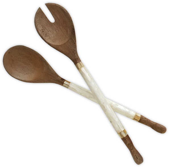White Capiz & Durian Wood Salad Servers - Capiz (600x600), Png Download