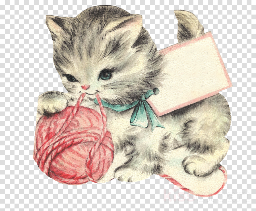 Vintage Cat Png Clipart Cat And Kitten Cat And Kitten - Free Kitten Vintage Art (900x740), Png Download