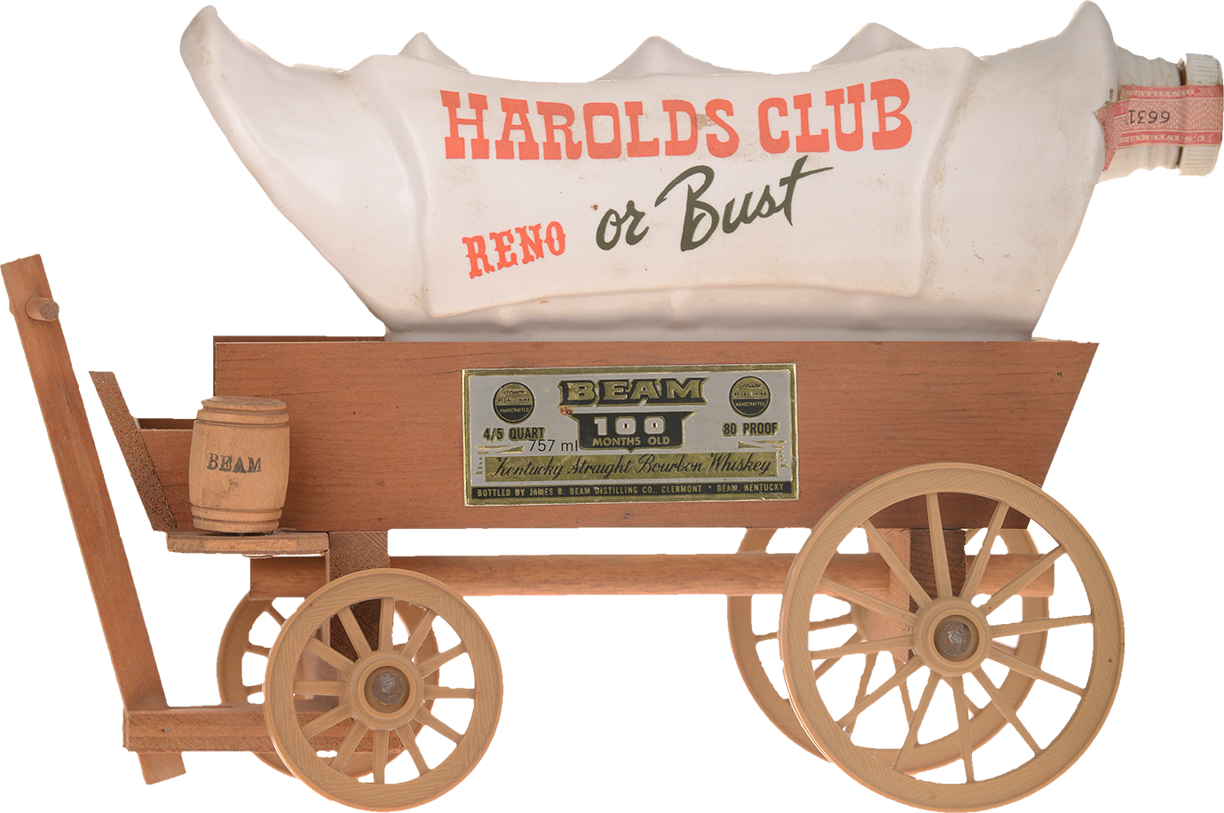 Jim Beam Bourbon Harolds Club Reno Or Bust Covered - Cart (1379x916), Png Download