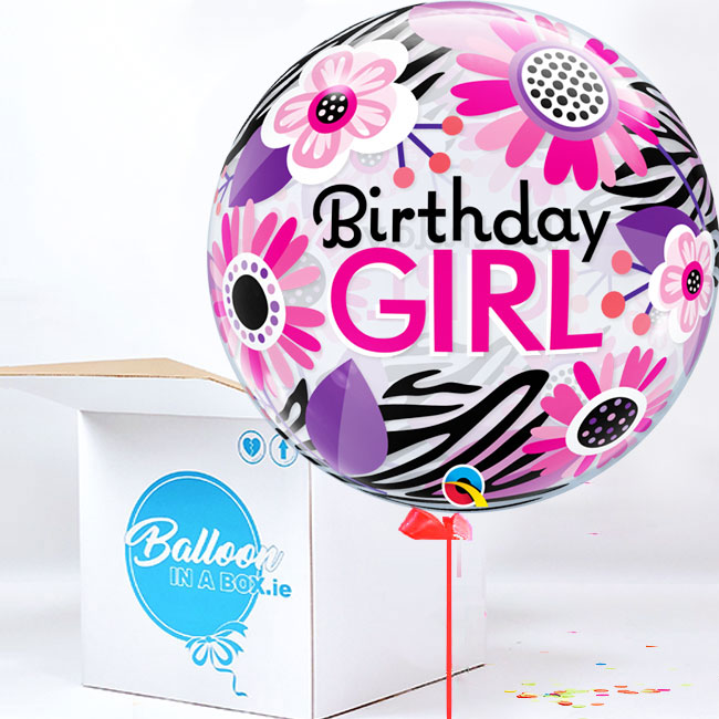 Birthday Girl Floral Zebra Stripes Bubble Balloon Bubble - Bubble Balloon - Birthday Girl Floral Zebra Stripes (650x650), Png Download
