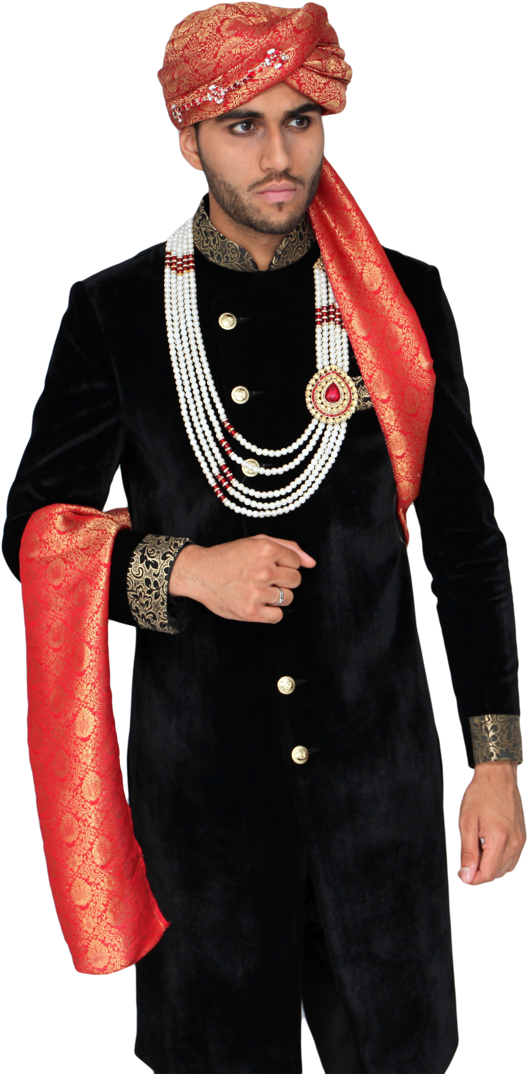 Blood Orange Brocade Turban Hat With Vine Broach - Hat (2316x3744), Png Download