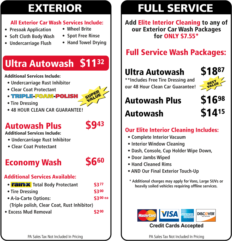 Download Pottstown Auto Wash Service Menu Car Wash Service Menu