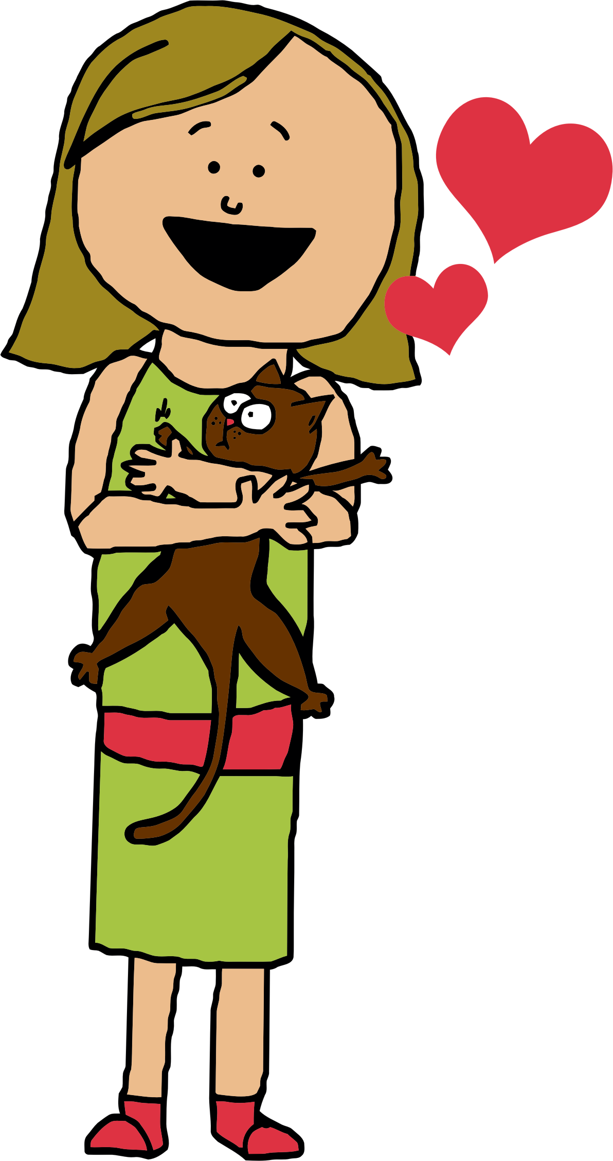 Big Image - Cartoon Girl Hugging Cat (1192x2256), Png Download