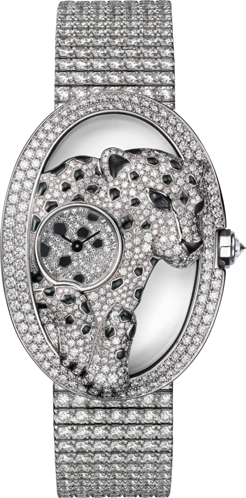 Panthère Ajourée De Cartier Watchlarge Model Rhodiumized - Cartier Panthere Divine Watch (507x1024), Png Download