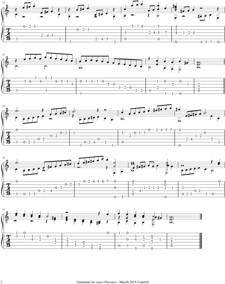 Guardame Las Vacas Sheet Music Composed By Luys De - Sheet Music (827x1169), Png Download