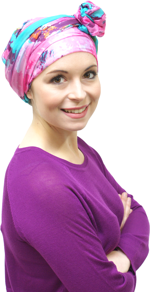 Pink Silk Chemo Headscarf Worn As Headwrap - Headgear (667x1000), Png Download