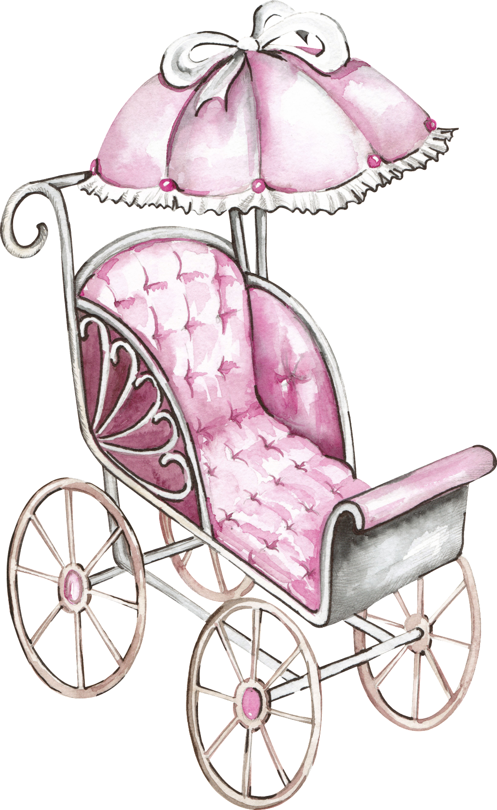 Pink Pram Watercolor Hand Painted Transparent (1024x1670), Png Download