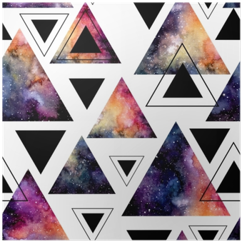 Seamless Pattern Of Watercolor Triangles And Galaxy - Watercolor Galaxy Triangle (400x400), Png Download
