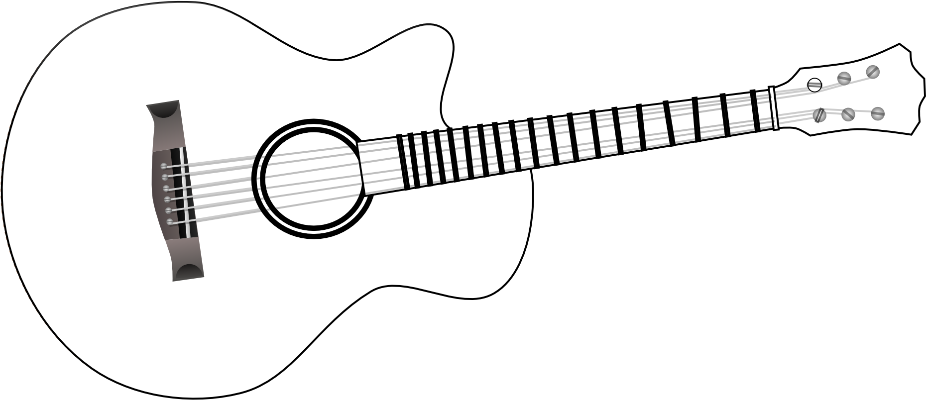 Guitar Black And White Acoustic Clipart Clipartfest - White Guitar Clipart (1969x849), Png Download
