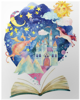 Watercolor Open Book With Magic Cloud - Open Book Watercolor (400x400), Png Download
