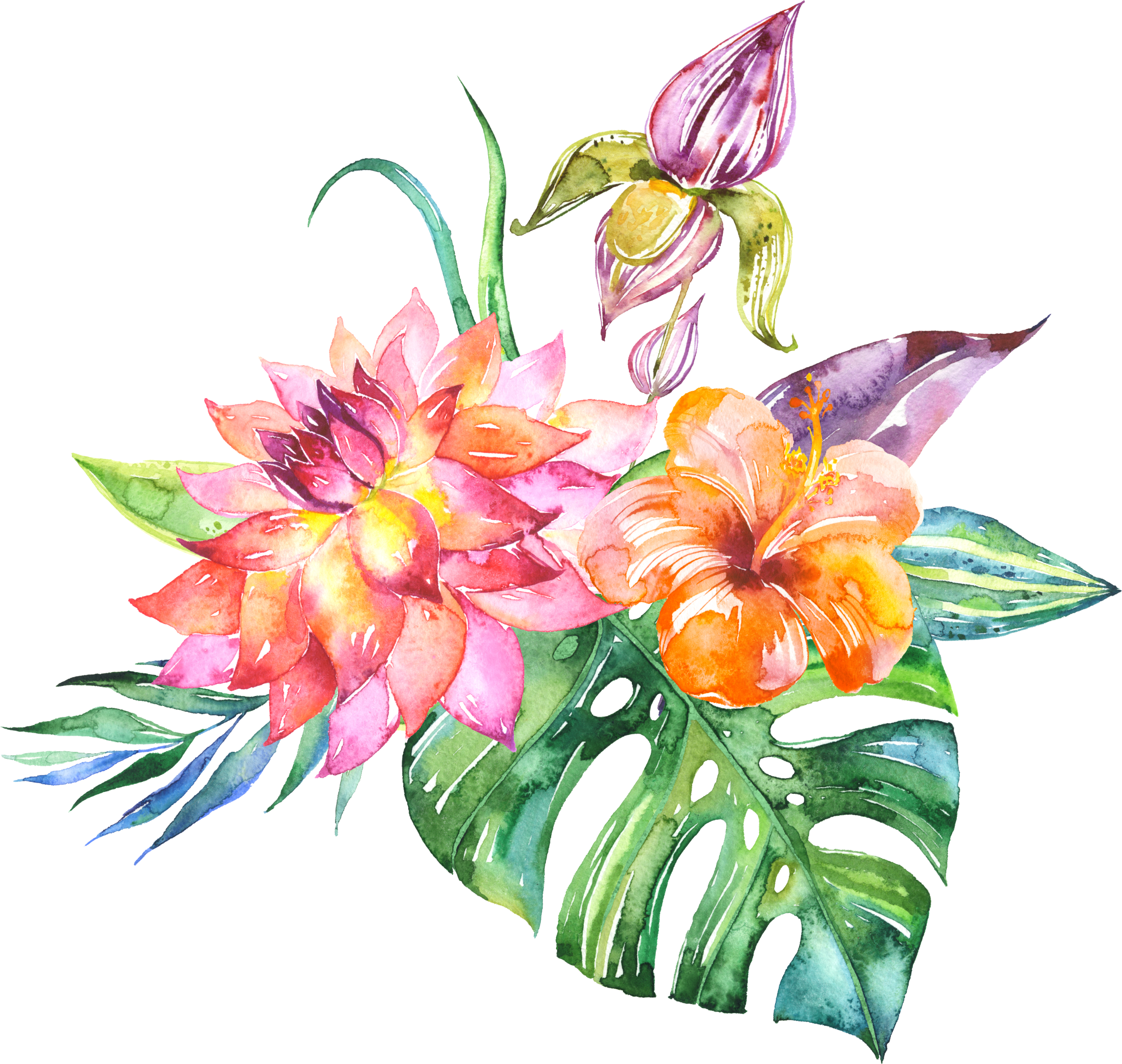Wedding Invitation Cut Flowers Watercolor Painting - Marmont Hill 'tropical Leaves Ii' Painting Print (2351x2229), Png Download
