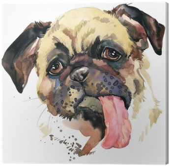Funny Puppy Watercolor Illustration Canvas Print • - Dog (400x400), Png Download
