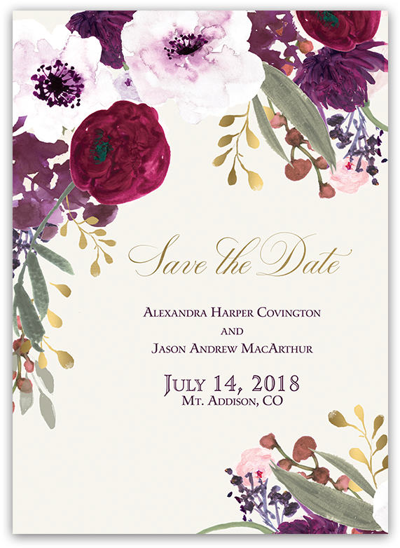 Burgundy And Gold Floral Boho Wedding Save The Date - Blush Floral Wedding Invitation (900x900), Png Download