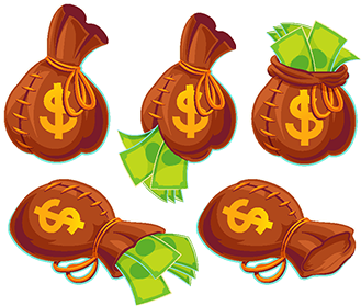 Collection Of Vector Cartoon Bags With Banknotes, Stack, - Bag (360x360), Png Download