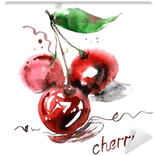 Watercolor Hand Painted Cherry Berries On White Background - Food (400x400), Png Download