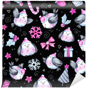 Watercolor Seamless Greeting Pattern With Cute Flying - Watercolor Painting (400x400), Png Download